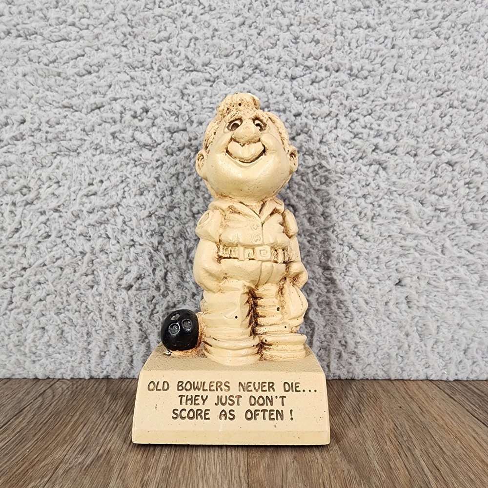 Vintage 1970 Paula Figurine Old Bowlers Never Die Humorous Bowling Gift USA